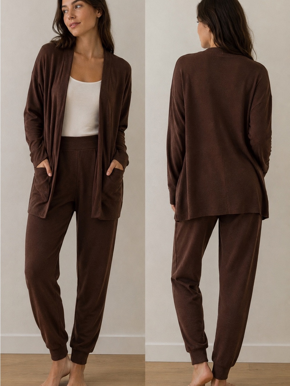 PACT Brown Jogger Sweatpants Small Cozy Minimalist Lounge